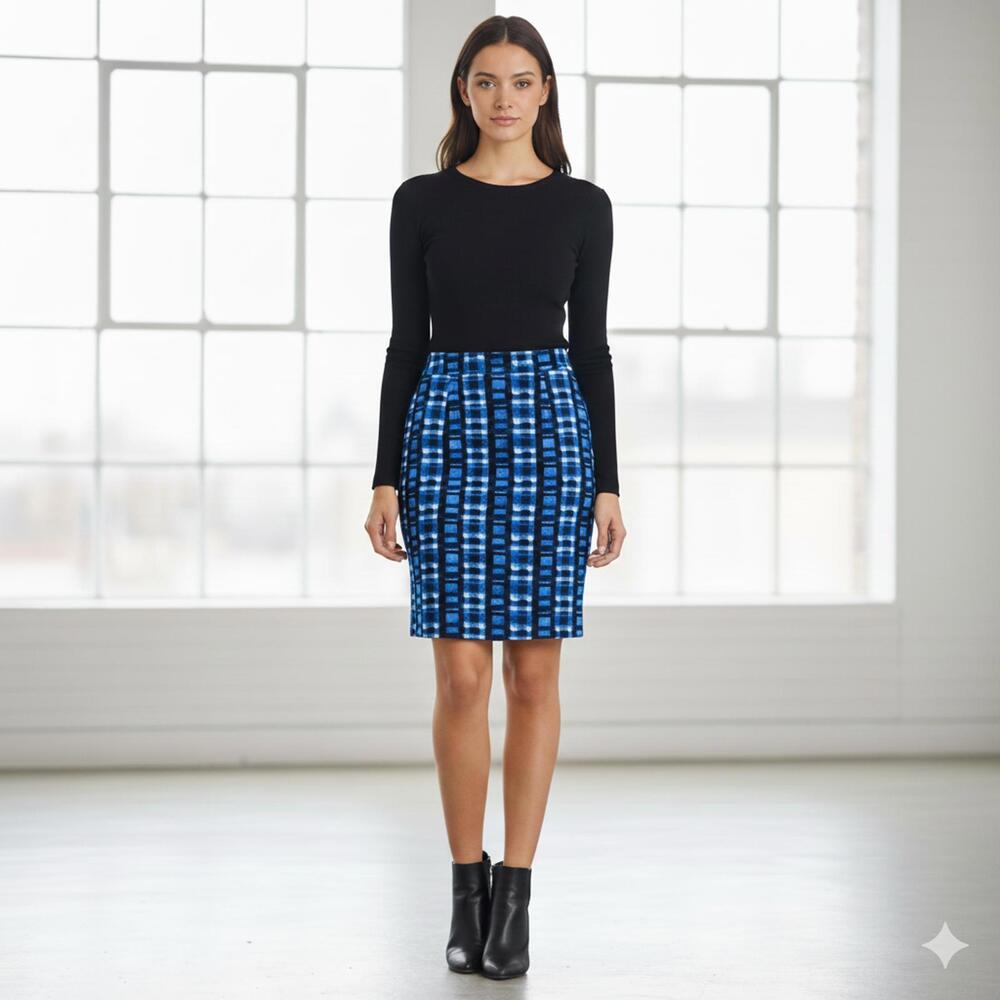 Calvin Klein Pencil Skirt Blue Black Career Business Work Straight Fitted Size 4